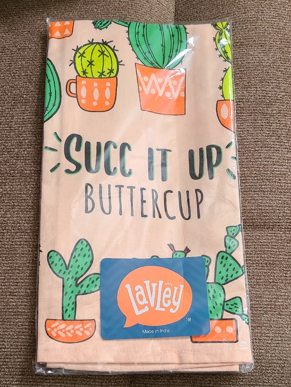 Lavley Succ (Suck) It Up Butyercup Kitchen Towel, NWT Fun Decoration Cactus